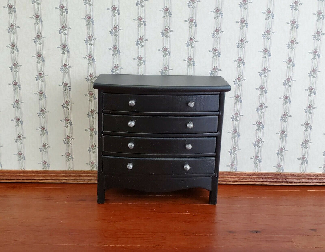 Dollhouse Miniature Dresser 4 Drawer Wood Black Finish 1:12 Scale Furniture - MiniatureCrush