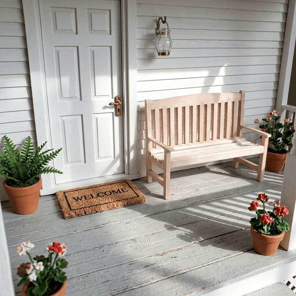 Dollhouse Miniature Garden Bench Large Classic Style Unfinished Wood 1:12 Scale Furniture - Miniature Crush