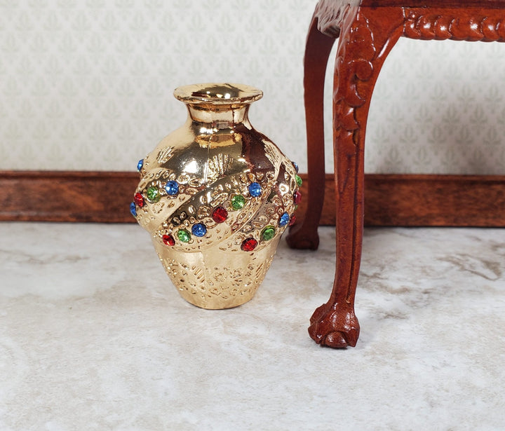 Dollhouse Miniature Gold Floor Vase Large Jewel Encrusted use 1:12 or 1/6 Scale - Miniature Crush