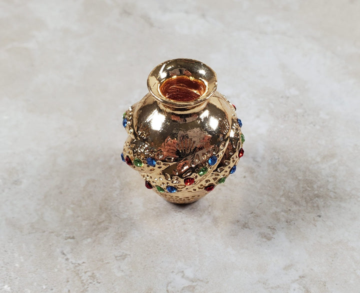 Dollhouse Miniature Gold Floor Vase Large Jewel Encrusted use 1:12 or 1/6 Scale - Miniature Crush