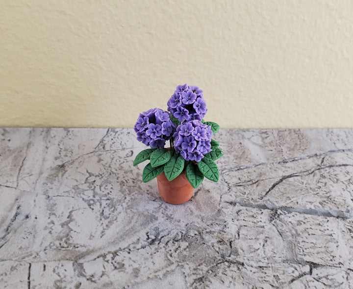 Dollhouse Miniature Hydrangeas Purple in Clay Planter Pot 1:12 Scale Garden Flowers - Miniature Crush