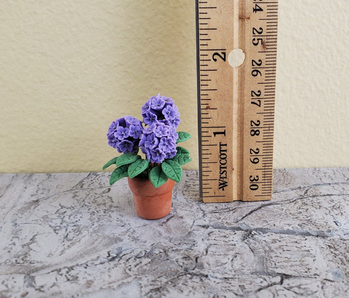 Dollhouse Miniature Hydrangeas Purple in Clay Planter Pot 1:12 Scale Garden Flowers - Miniature Crush