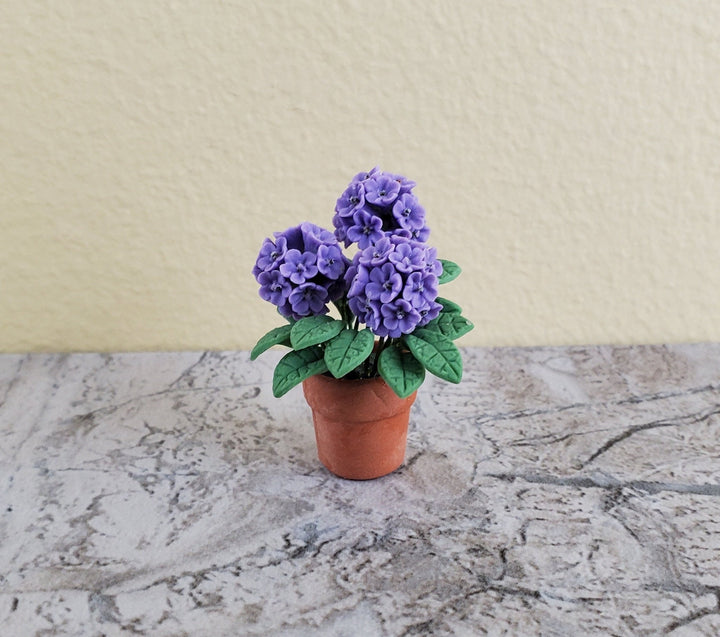 Dollhouse Miniature Hydrangeas Purple in Clay Planter Pot 1:12 Scale Garden Flowers - Miniature Crush