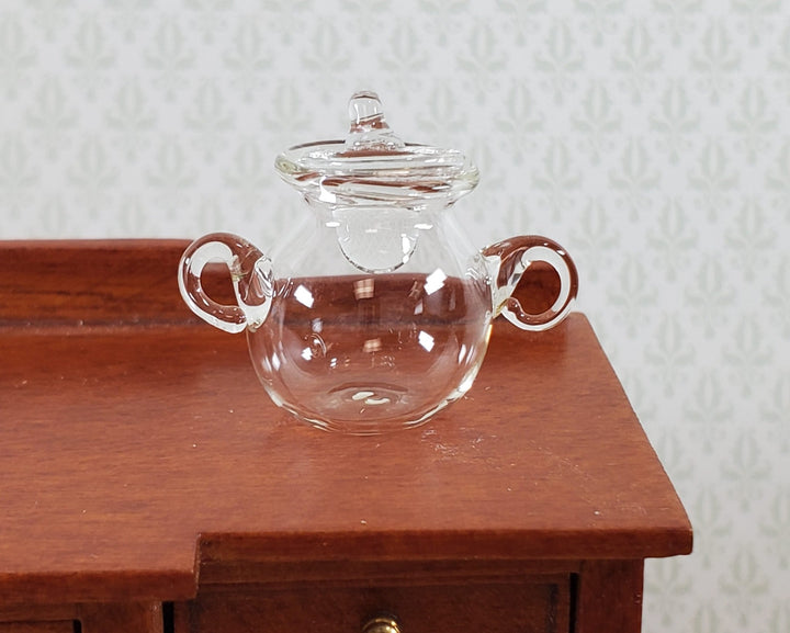 Dollhouse Miniature Jar for Candy or Sugar Handles and Top Clear Glass Pot Belly - Miniature Crush