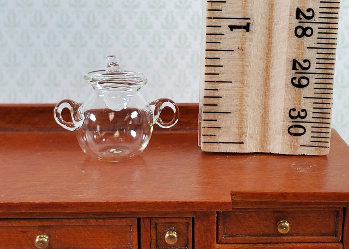 Dollhouse Miniature Jar for Candy or Sugar Handles and Top Clear Glass Pot Belly - Miniature Crush