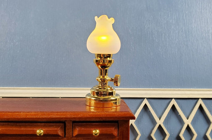 Dollhouse Miniature LED Battery Light Tulip Table Lamp Gold 1:12 Scale Lantern - Miniature Crush