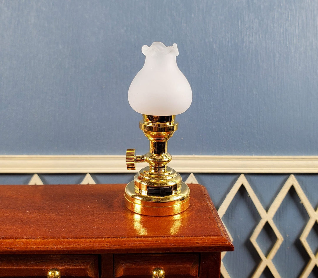 Dollhouse Miniature LED Battery Light Tulip Table Lamp Gold 1:12 Scale Lantern - Miniature Crush