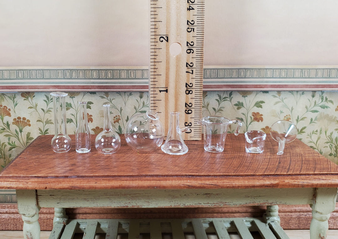 Dollhouse Miniature Mad Scientist Flask Jar Set Glass Beakers Funnel 1:12 Scale - MiniatureCrush