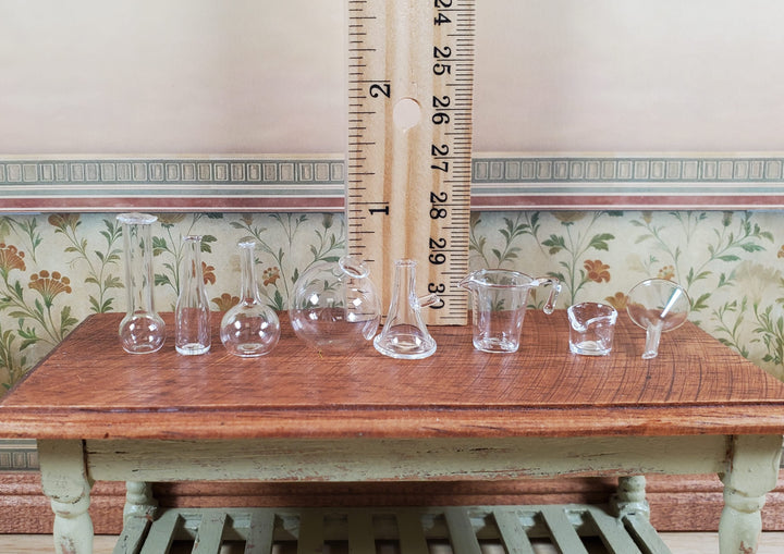 Dollhouse Miniature Mad Scientist Flask Jar Set Glass Beakers Funnel 1:12 Scale - MiniatureCrush