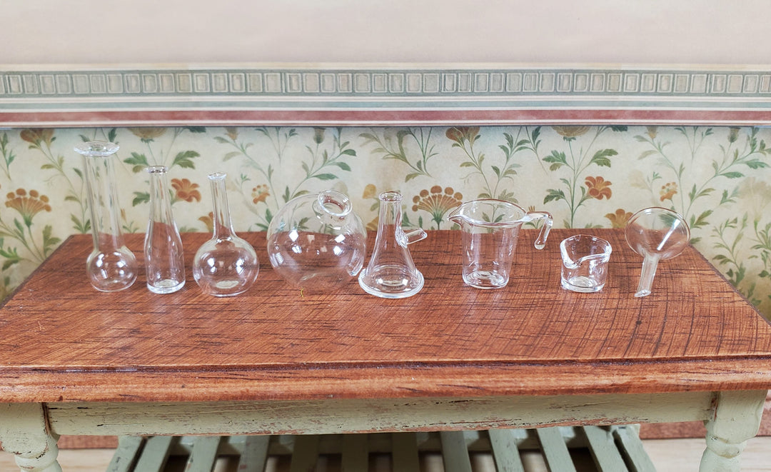 Dollhouse Miniature Mad Scientist Flask Jar Set Glass Beakers Funnel 1:12 Scale - MiniatureCrush