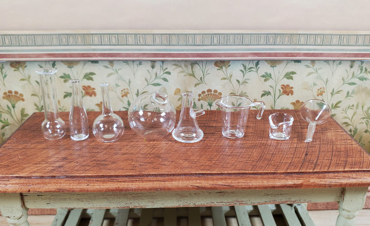 Dollhouse Miniature Mad Scientist Flask Jar Set Glass Beakers Funnel 1:12 Scale - MiniatureCrush