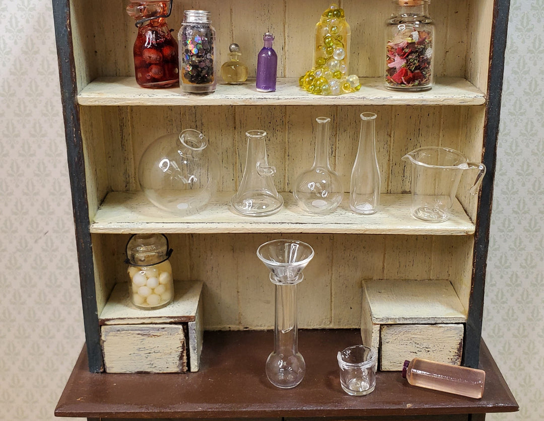 Dollhouse Miniature Mad Scientist Flask Jar Set Glass Beakers Funnel 1:12 Scale - MiniatureCrush