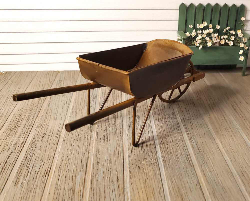 Dollhouse Miniature Metal Wheelbarrow Large Rusted Aged 1:12 Scale Fairy Garden - MiniatureCrush
