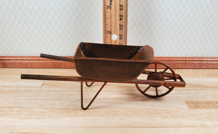 Dollhouse Miniature Metal Wheelbarrow Large Rusted Aged 1:12 Scale Fairy Garden - MiniatureCrush