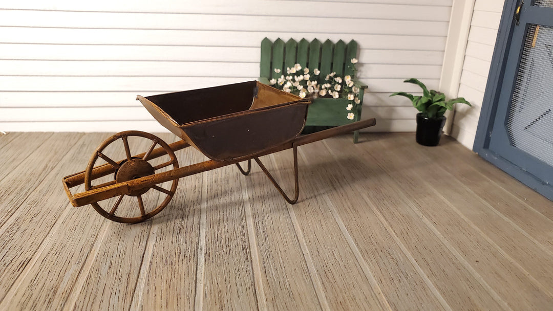 Dollhouse Miniature Metal Wheelbarrow Large Rusted Aged 1:12 Scale Fairy Garden - MiniatureCrush