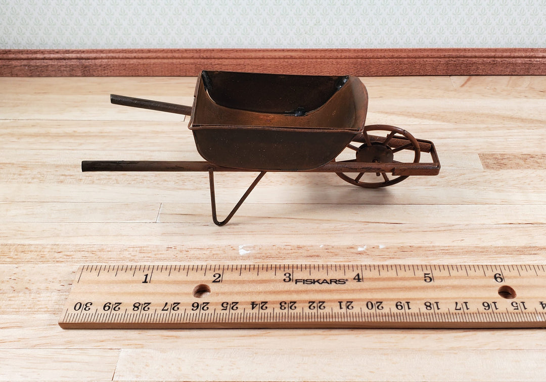 Dollhouse Miniature Metal Wheelbarrow Large Rusted Aged 1:12 Scale Fairy Garden - MiniatureCrush