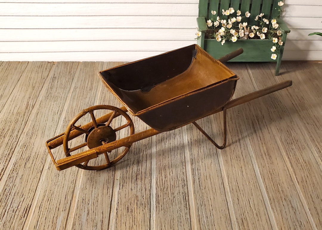 Dollhouse Miniature Metal Wheelbarrow Large Rusted Aged 1:12 Scale Fairy Garden - MiniatureCrush