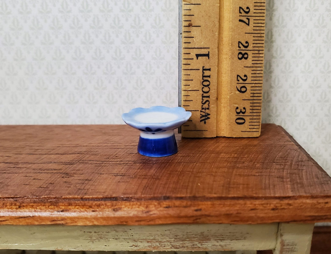 Dollhouse Miniature Pedestal Serving Bowl Blue & White Ceramic 1:12 Scale Decor - MiniatureCrush