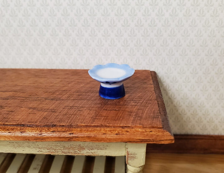 Dollhouse Miniature Pedestal Serving Bowl Blue & White Ceramic 1:12 Scale Decor - MiniatureCrush