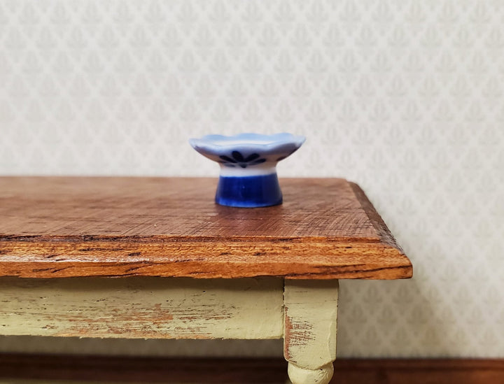 Dollhouse Miniature Pedestal Serving Bowl Blue & White Ceramic 1:12 Scale Decor - MiniatureCrush
