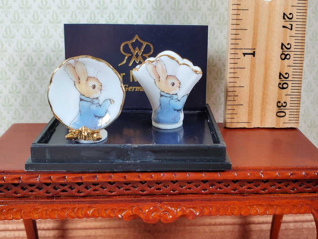 Dollhouse Miniature Peter Rabbit Plate & Vase Reutter Porcelain 1:12 Scale - MiniatureCrush