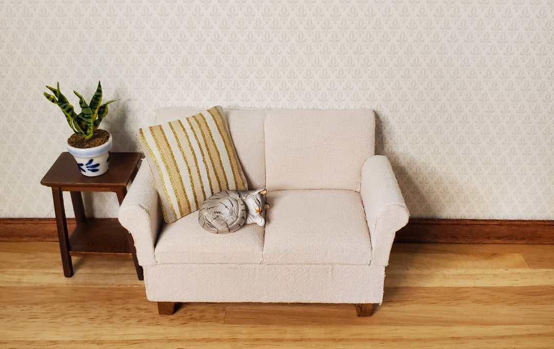 Dollhouse Miniature Pillow Cream & Gold Handmade 1:12 Scale 1 1/2" - MiniatureCrush