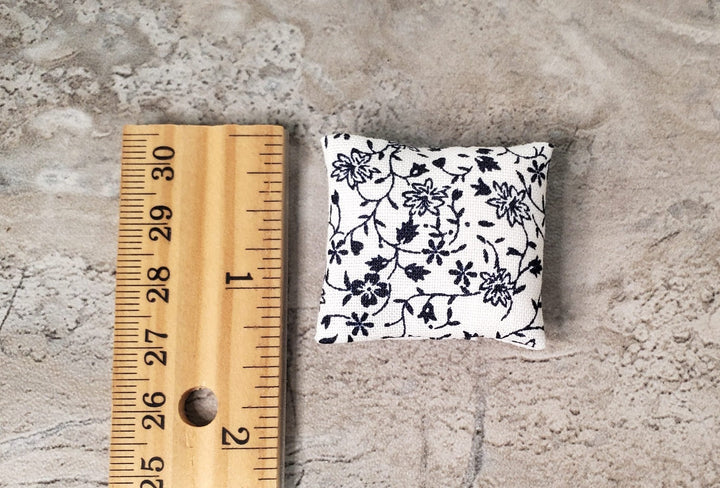 Dollhouse Miniature Pillow Navy Blue Vines Flowers Handmade 1:12 Scale 1 1/2" - MiniatureCrush