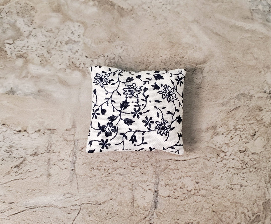 Dollhouse Miniature Pillow Navy Blue Vines Flowers Handmade 1:12 Scale 1 1/2" - MiniatureCrush