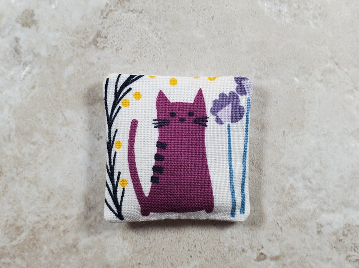 Dollhouse Miniature Pillow Purple Cat Handmade 1:12 Scale 1 1/2" - MiniatureCrush