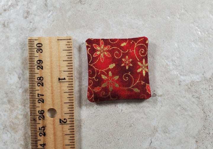 Dollhouse Miniature Pillow Red Christmas Poinsettias Handmade 1:12 Scale 1 1/2" - MiniatureCrush
