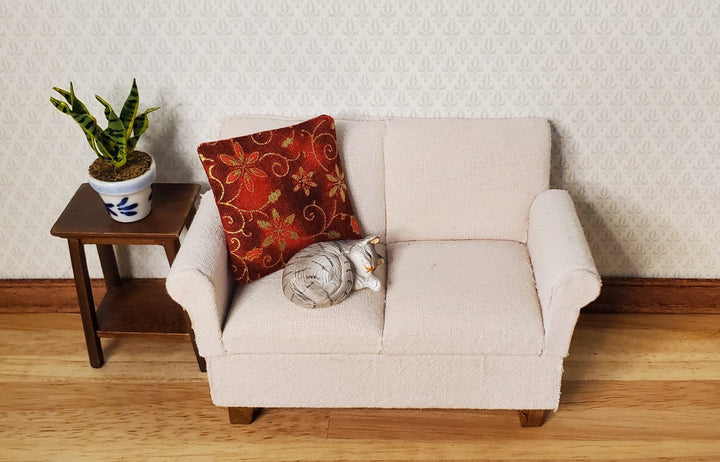 Dollhouse Miniature Pillow Red Christmas Poinsettias Handmade 1:12 Scale 1 1/2" - MiniatureCrush