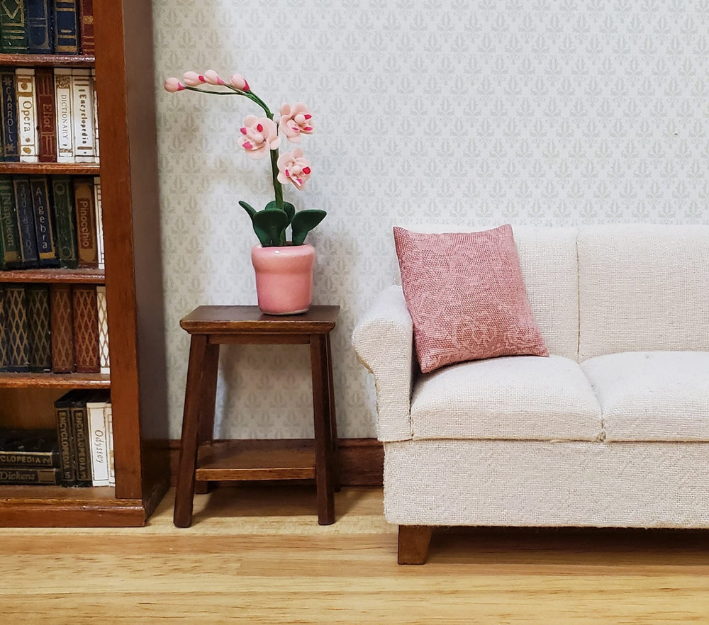 Dollhouse Miniature Pink Phalaenopsis Orchid in a Pink Ceramic Pot 1:12 Scale - MiniatureCrush