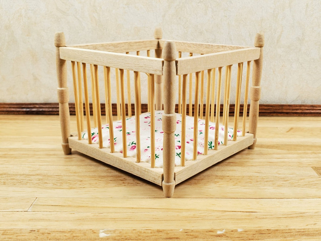 Dollhouse Miniature Playpen Natural Wood 1:12 Scale Nursery Room Furniture - MiniatureCrush
