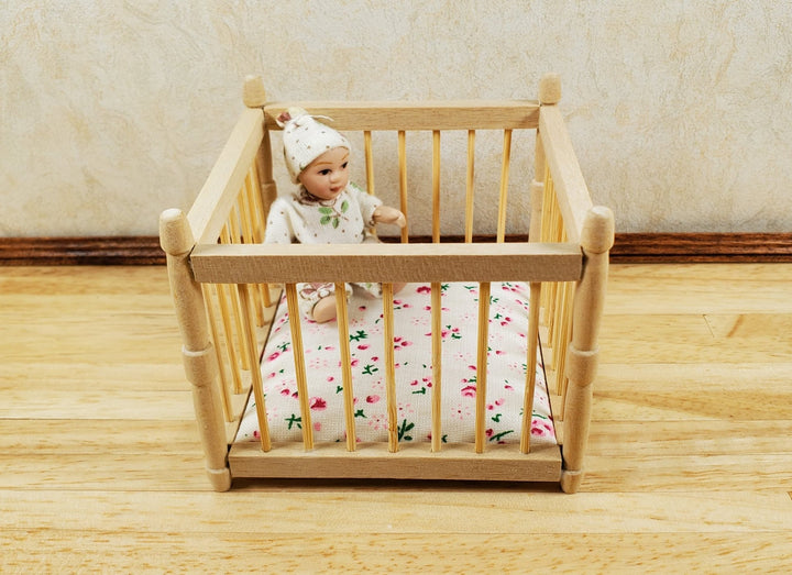 Dollhouse Miniature Playpen Natural Wood 1:12 Scale Nursery Room Furniture - MiniatureCrush