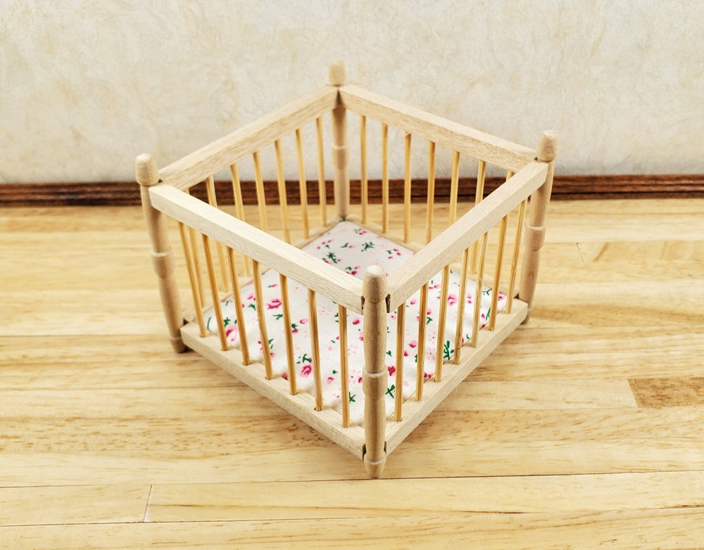 Dollhouse Miniature Playpen Natural Wood 1:12 Scale Nursery Room Furniture - MiniatureCrush