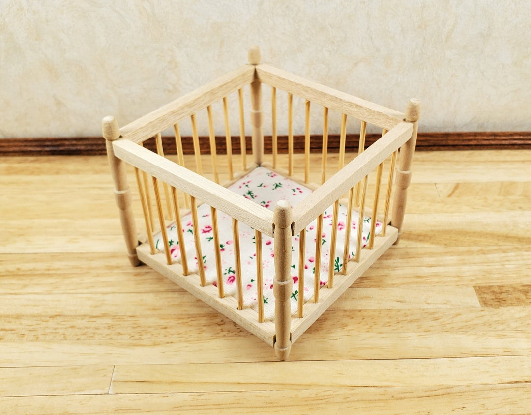 Dollhouse Miniature Playpen Natural Wood 1:12 Scale Nursery Room Furniture - MiniatureCrush