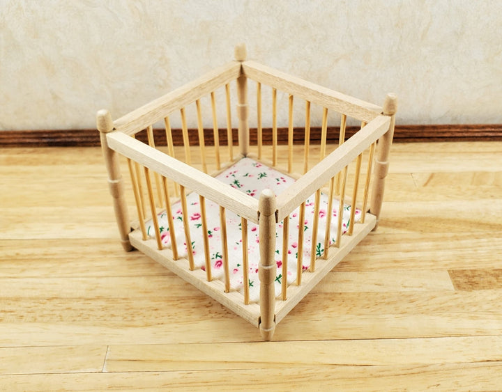 Dollhouse Miniature Playpen Natural Wood 1:12 Scale Nursery Room Furniture - MiniatureCrush