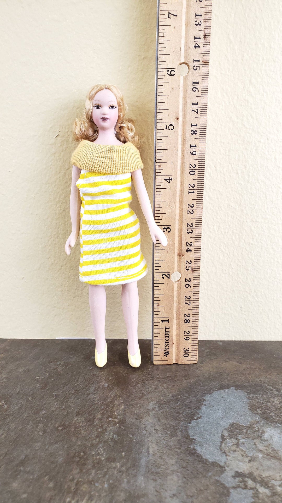 Dollhouse Miniature Porcelain Doll Modern Female Mom 1960s 1:12 Scale Woman - MiniatureCrush