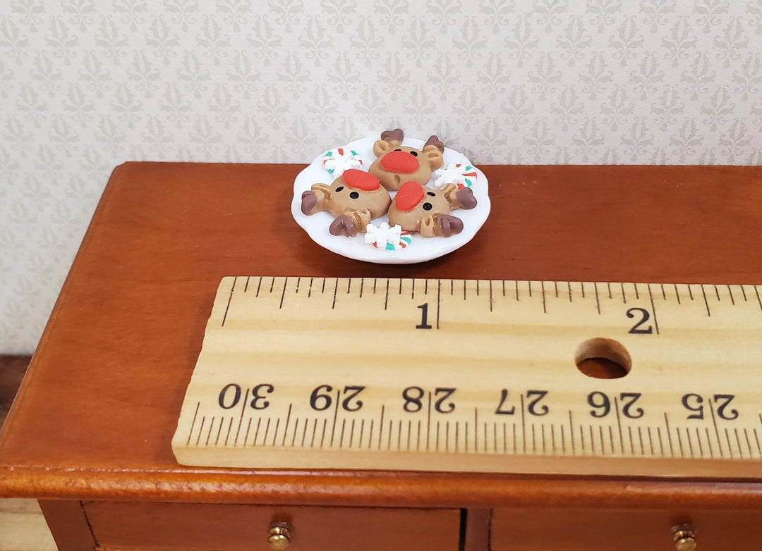 Dollhouse Miniature Reindeer Cookies on a Ceramic Plate 1:12 Scale Christmas - MiniatureCrush
