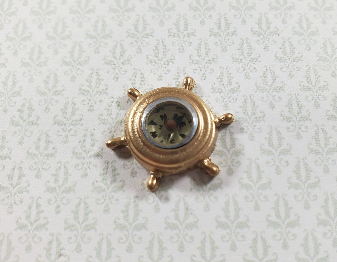 Dollhouse Miniature Ship Wheel Compass Gold Metal Lighthouse Prop - MiniatureCrush