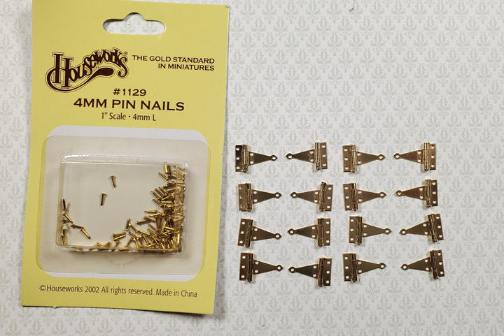 Dollhouse Miniature T Hinges Working x16 Gold 1:12 Scale Includes Nails - MiniatureCrush