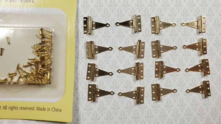 Dollhouse Miniature T Hinges Working x16 Gold 1:12 Scale Includes Nails - MiniatureCrush