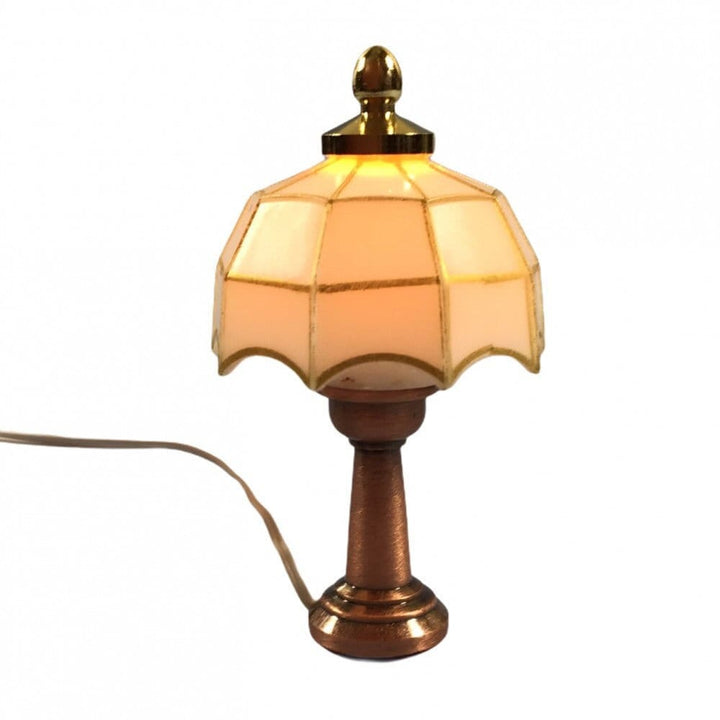 Dollhouse Miniature Table Lamp White Shade Bronze Base 12 volt w/Plug 1:12 Scale - MiniatureCrush