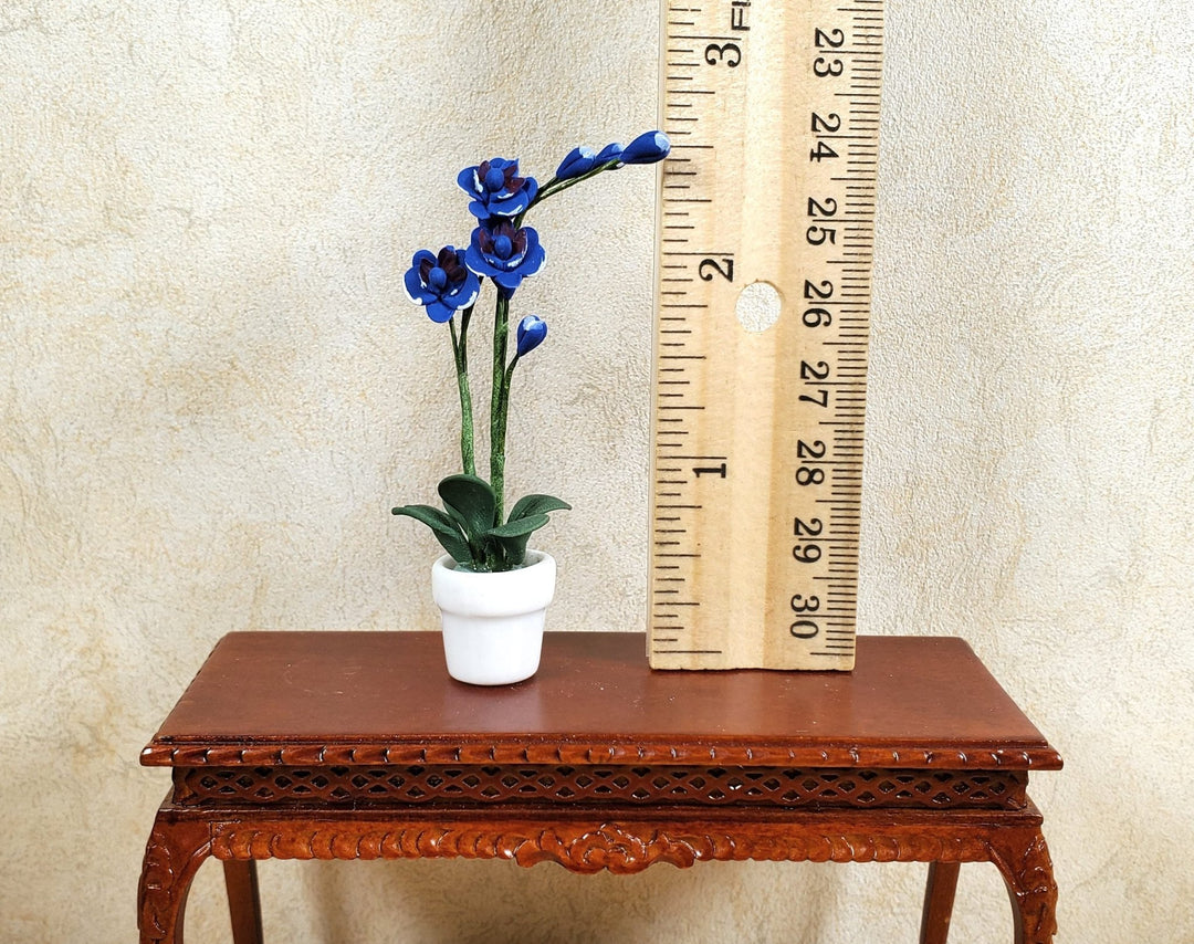 Dollhouse Miniature Tall Phalaenopsis Orchid in a White Ceramic Pot 1:12 Scale - MiniatureCrush