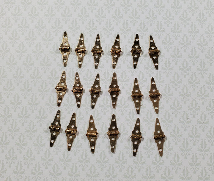 Dollhouse Miniature Triangle Hinges Working x24 Gold Brass 1:12 Scale w/Nails - MiniatureCrush