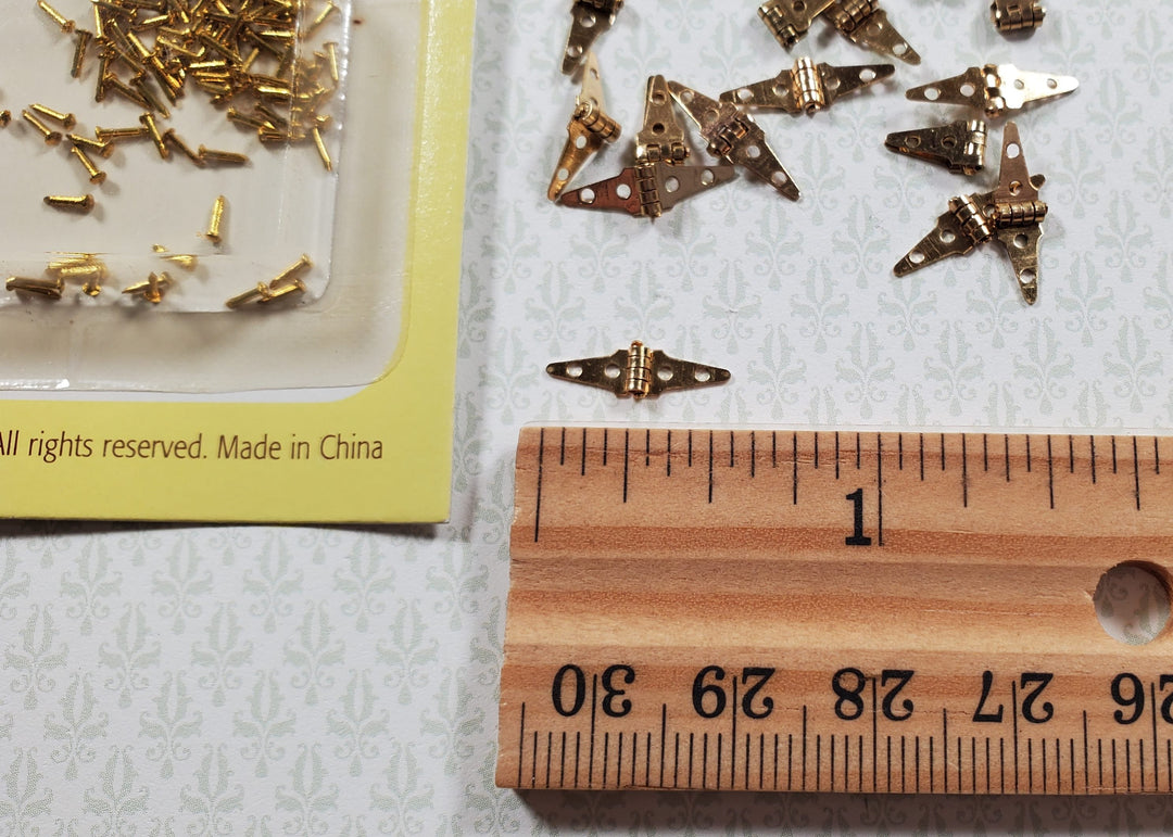 Dollhouse Miniature Triangle Hinges Working x24 Gold Brass 1:12 Scale w/Nails - MiniatureCrush