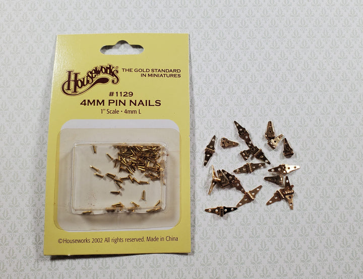 Dollhouse Miniature Triangle Hinges Working x24 Gold Brass 1:12 Scale w/Nails - MiniatureCrush