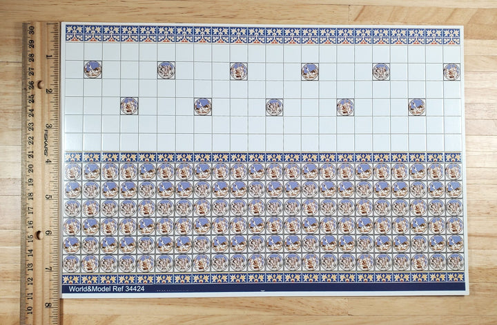 Dollhouse Miniature Wall Tiles Blue & White Embossed 1:12 Scale for Kitchens World Model - MiniatureCrush