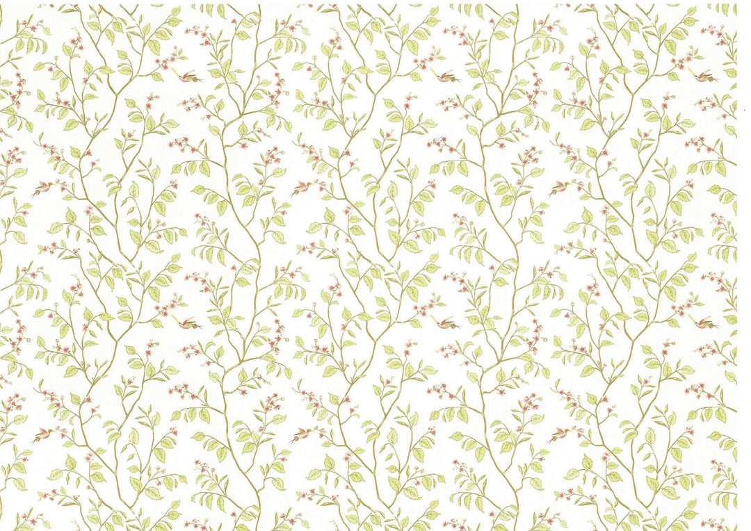 dollhouse-miniature-wallpaper-brodnax-green-cream-leaves-cherry-blo-miniaturecrush for Free Printable Miniature Dollhouse Wallpaper Dollhouse Miniature Wallpaper Brodnax Green & Cream Leaves