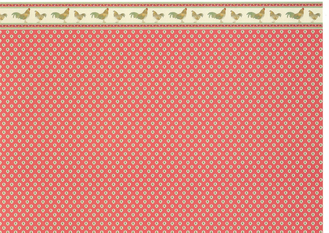 Dollhouse Miniature Wallpaper Brodnax Kitchen Red "Rooster" 1:12 Scale - Miniature Crush